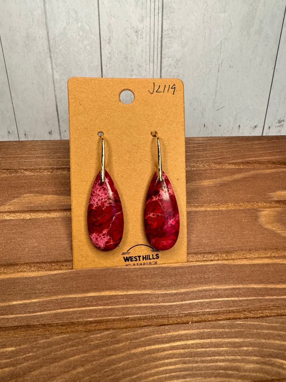Red Stone Earrings Agate Earrings Dangle Boho Earrings Fast Ship NEW